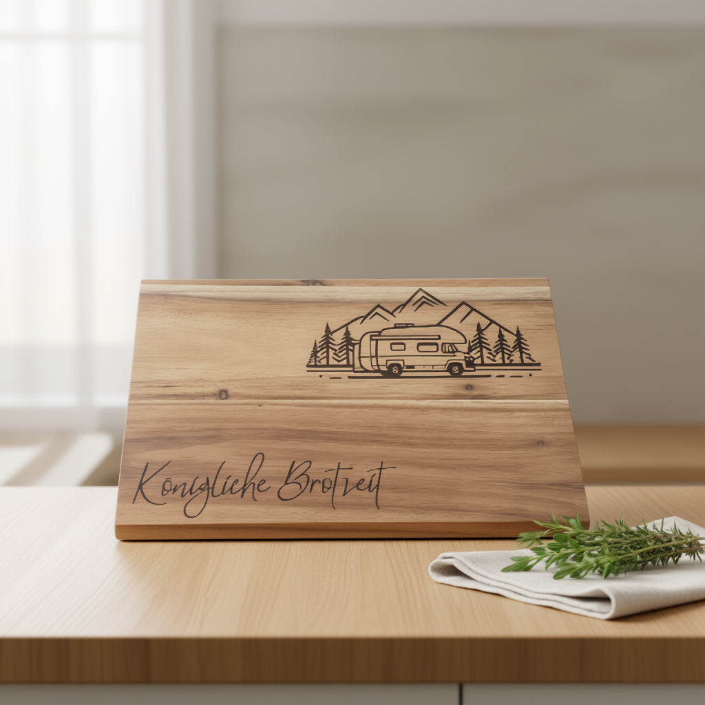 Personalisiertes Brotzeitbrett Akazie Fahrzeuge 🚗🏍️🚲 | Gravur Name & Motiv | Geschenk für Auto-Fans