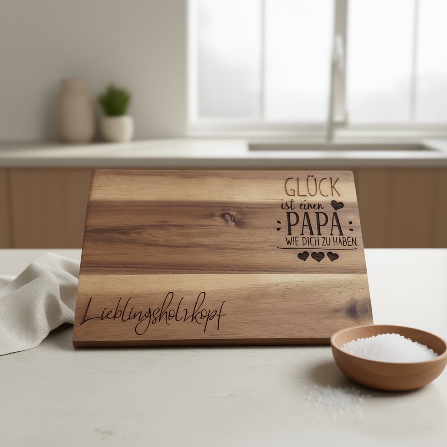 Personalisiertes Brotzeitbrett Akazie Papa & Opa 🧓 | Gravur Name & Motiv | Geschenk Vatertag