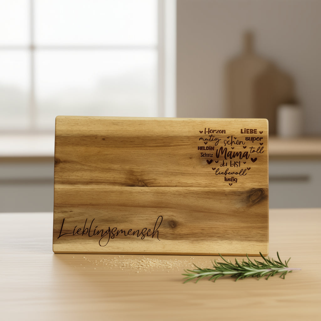 Personalisiertes Brotzeitbrett Akazie Mama & Oma 👵 | Gravur Name & Motiv | Geschenk Muttertag