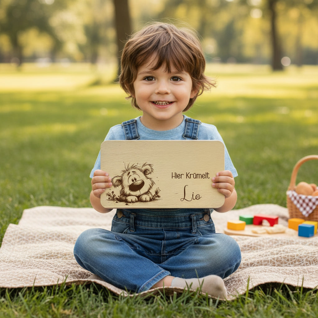 Frühstücksbrett Kinder Buchenholz "Bärchen" | Personalisiert mit Name | Geschenk Taufe & Geburt