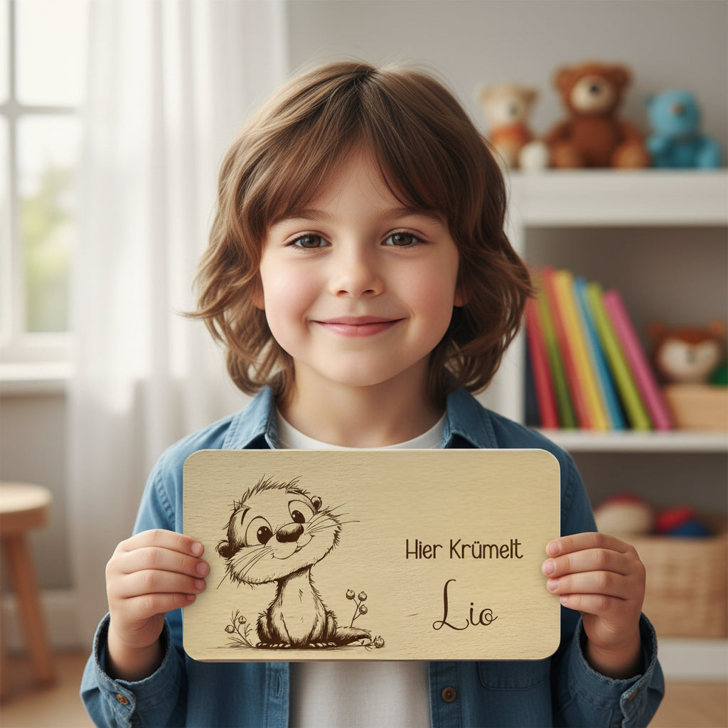 Frühstücksbrett Kinder Buchenholz "Otter" | Personalisiert mit Name | Geschenk Taufe & Geburt