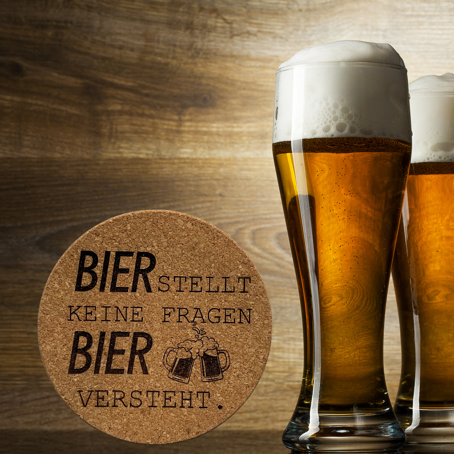Korkuntersetzer "Bier stellt keine Fragen" | Lustiger Spruch | Geschenk fĂŒr Bierliebhaber