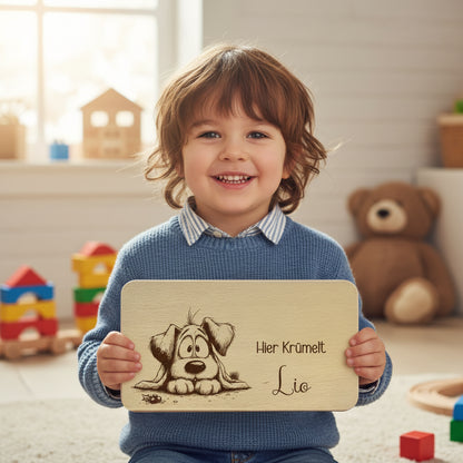 Frühstücksbrett Kinder Buchenholz "Hund" | Personalisiert mit Name | Geschenk für Tierfreunde