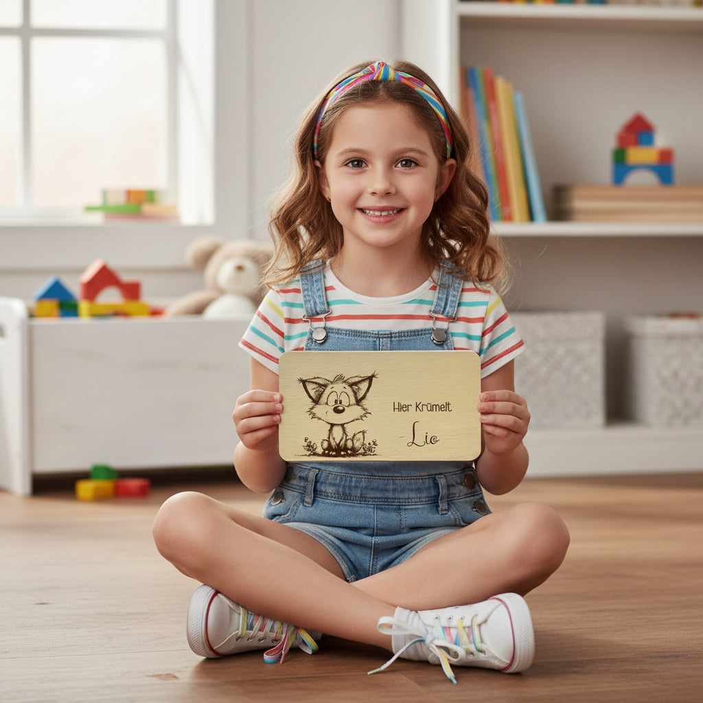 Frühstücksbrett Kinder Buchenholz "Fuchs" | Personalisiert mit Name | Geschenk Taufe & Geburt