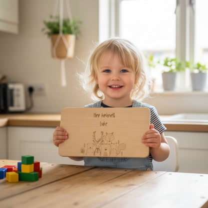 Frühstücksbrett Kinder Buchenholz "Waldtiere" | Personalisiert mit Name | Geschenk Taufe & Geburt