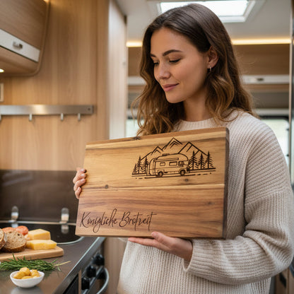 Personalisiertes Brotzeitbrett Akazie Fahrzeuge 🚗🏍️🚲 | Gravur Name & Motiv | Geschenk für Auto-Fans