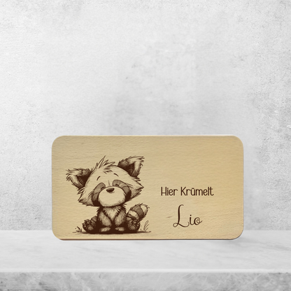 Frühstücksbrett Kinder Buchenholz "Waschbär" | Personalisiert mit Name | Geschenk Taufe & Geburt