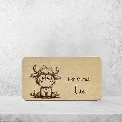 Frühstücksbrett Kinder Buchenholz "Kuh" | Personalisiert mit Name | Geschenk Taufe & Geburt