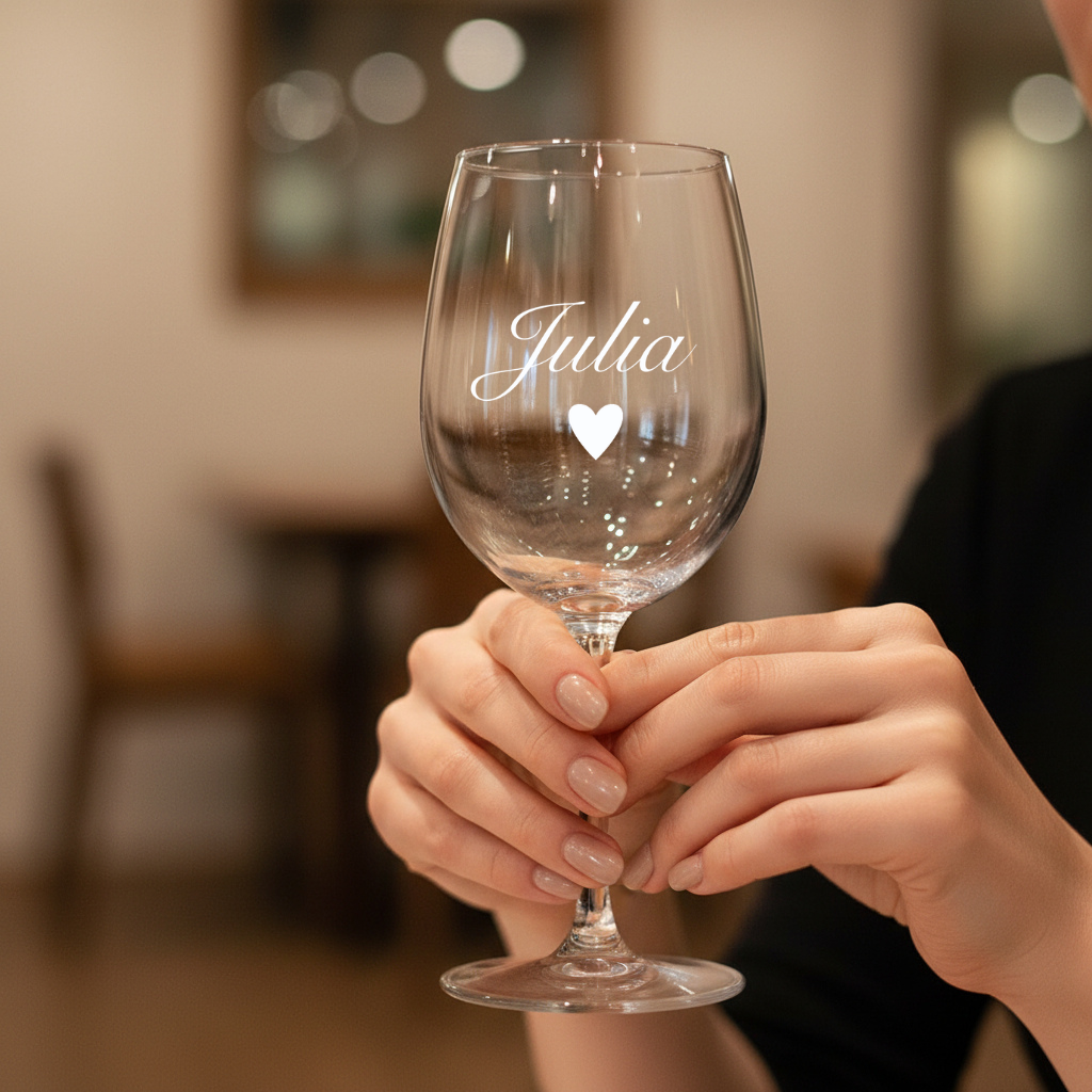 Weinglas personalisiert mit Namen und Herz