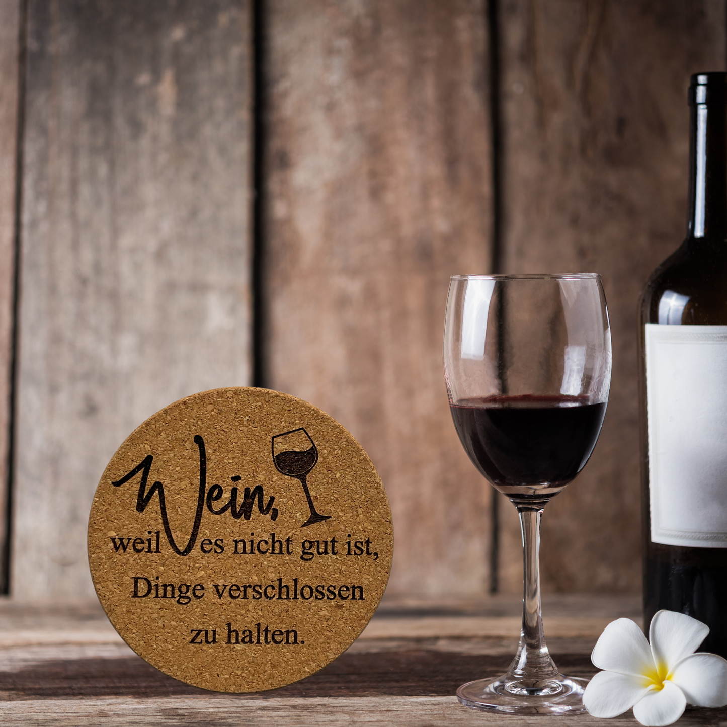 Korkuntersetzer "Wein, weil..." | Lustiger Spruch | Geschenk für Weinliebhaber