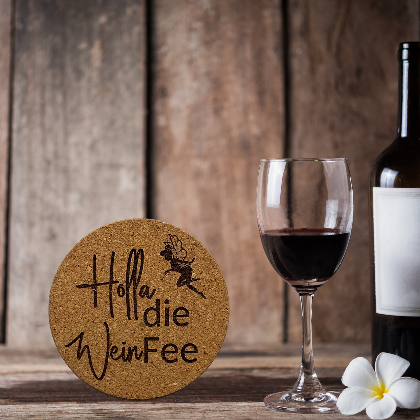 Korkuntersetzer "Holla die Weinfee" | Witziges Weingeschenk | Geschenk für Weinliebhaber