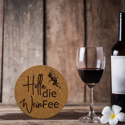 Korkuntersetzer "Holla die Weinfee" | Witziges Weingeschenk | Geschenk für Weinliebhaber