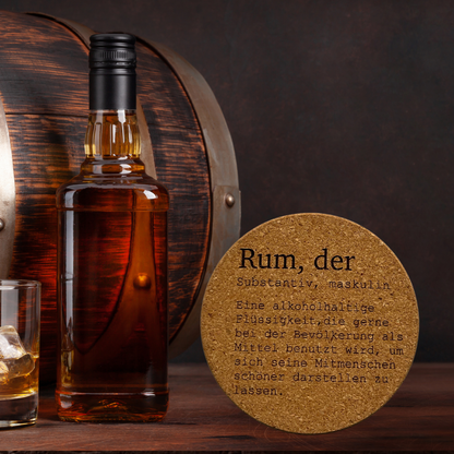 Korkuntersetzer "Rum, der Substantiv" | Witziger Spruch | Lustiges Geschenk für Rum-Fans