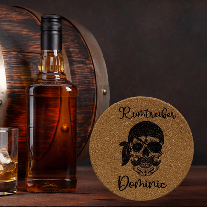 Korkuntersetzer "Rumtreiber" personalisiert mit Namen | Geschenk für Rum-Fans | Gravur