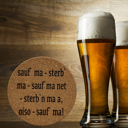 Korkuntersetzer "Sauf´ma..." | Bayerisches Biergeschenk | Lustiges Geschenk für Männer