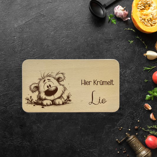 Frühstücksbrett Buchenholz "Hier krümelt… mit Bärchen"