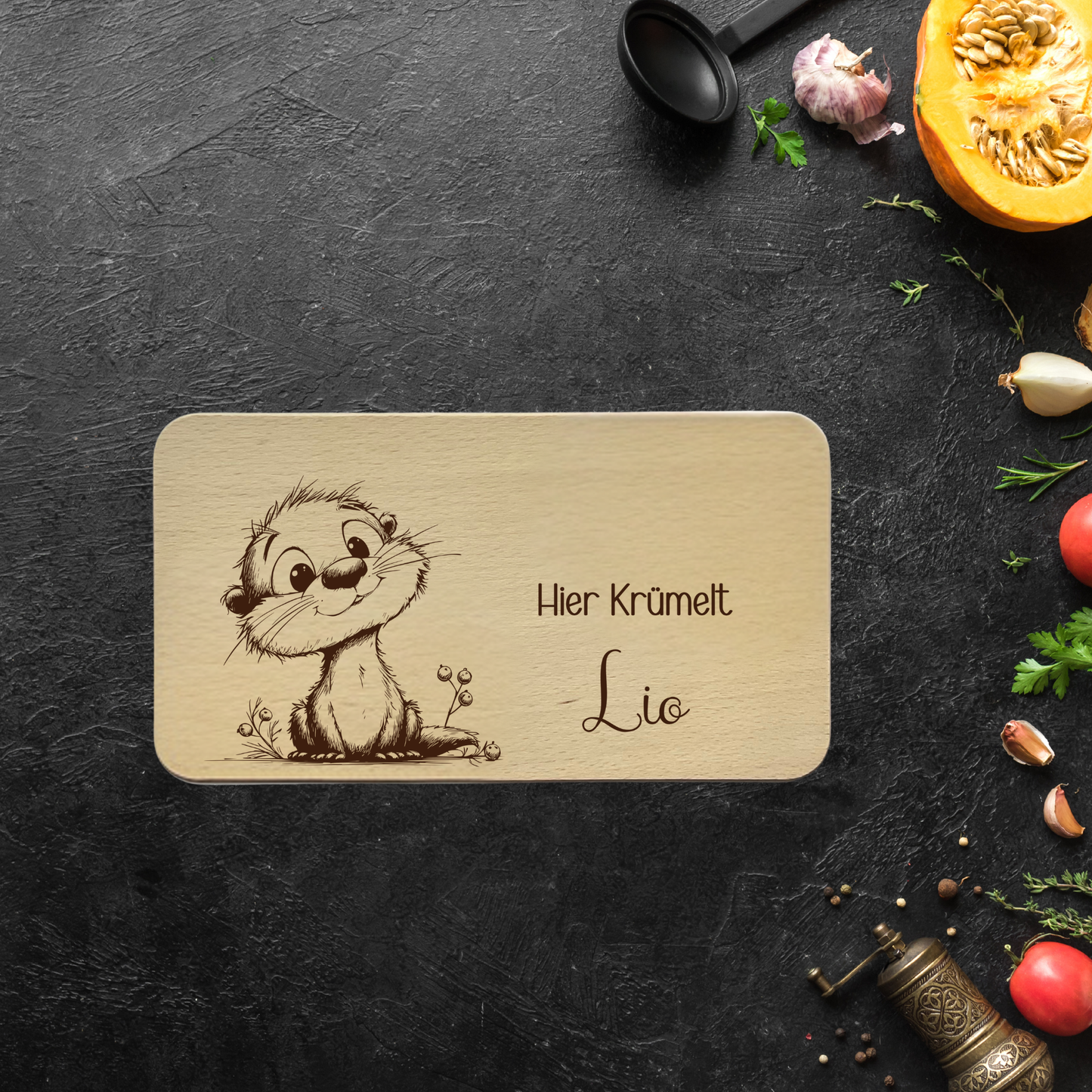 Frühstücksbrett Kinder Buchenholz "Otter" | Personalisiert mit Name | Geschenk Taufe & Geburt