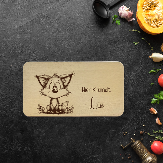 Frühstücksbrett Buchenholz "Hier krümelt… mit Fuchs"