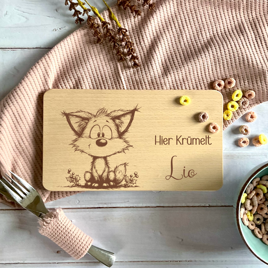 Frühstücksbrett Buchenholz "Hier krümelt… mit Fuchs"