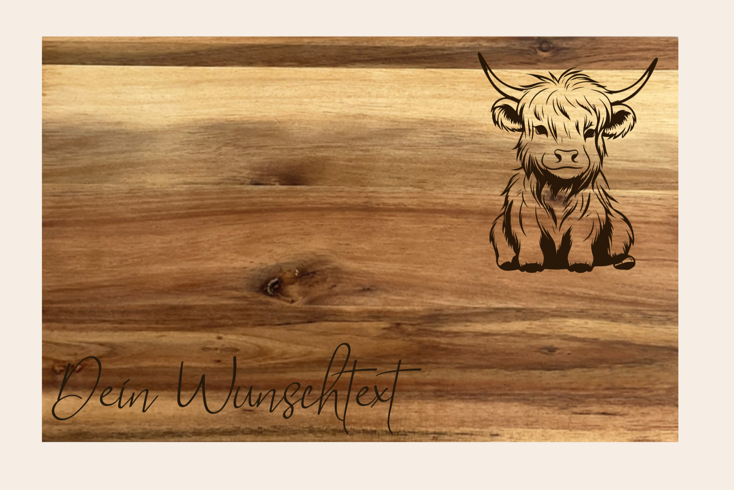 Brotzeitbrettl Akazie "Highland Cow"