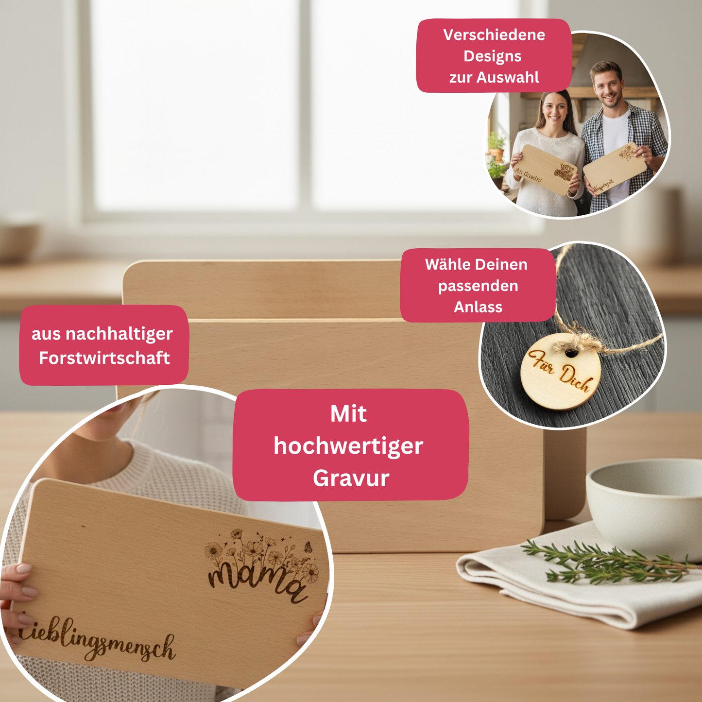 Graviertes Frühstücksbrett - verschiedene Motive zur Auswahl
